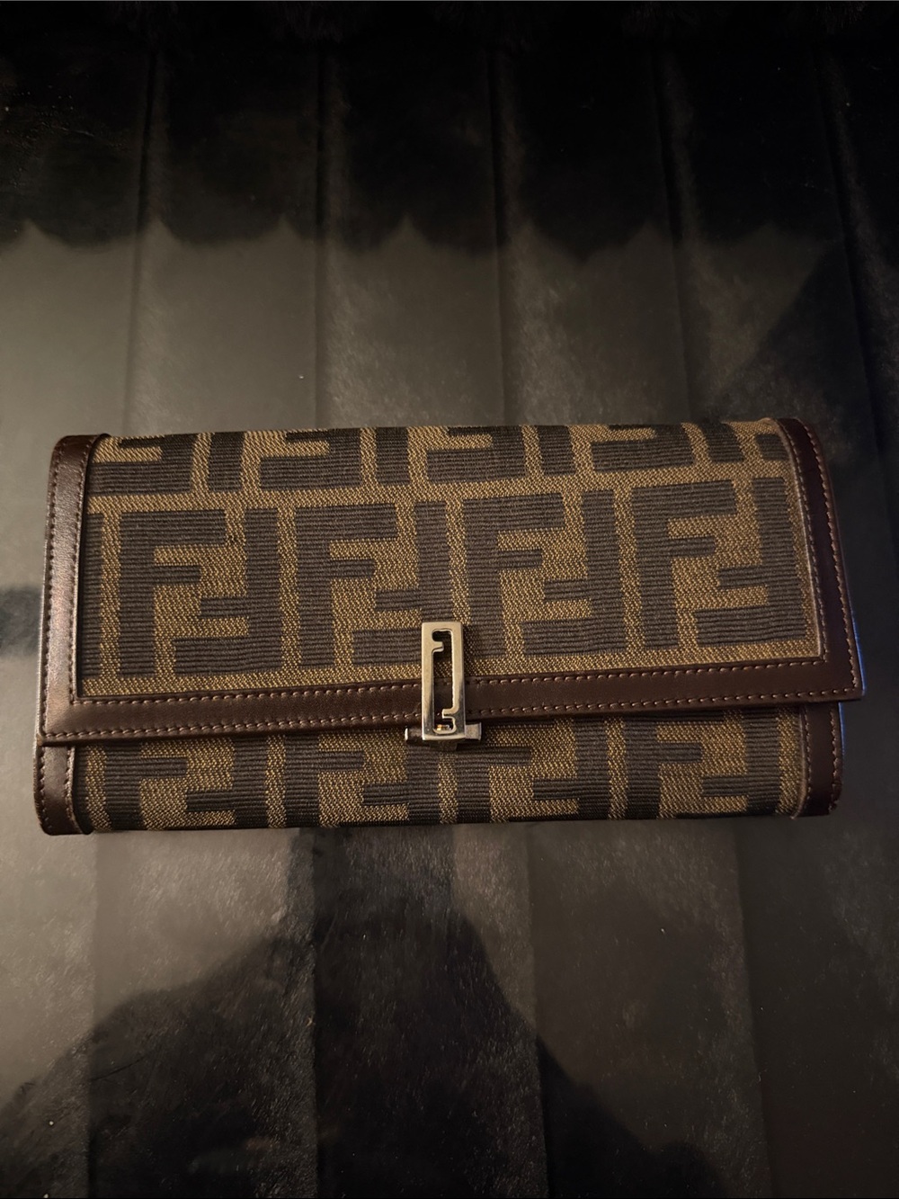 Fendi Zucca Canvas Flap Long Wallet Brown & Black